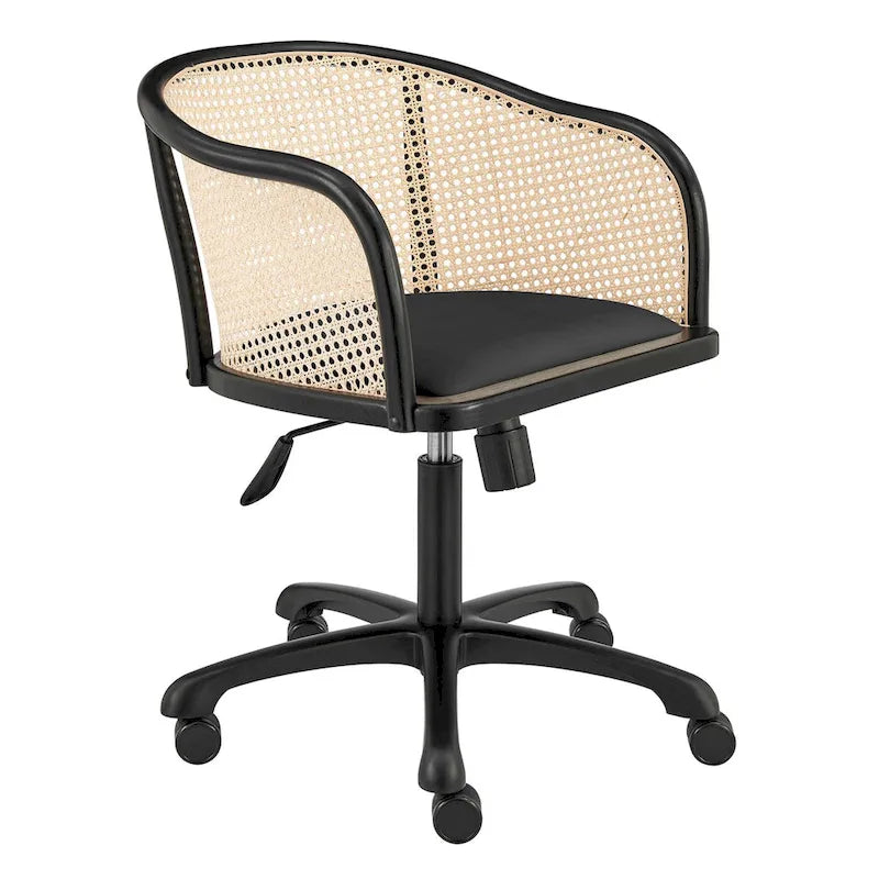 Chaise de bureau noire avec assise en velours noir et piètement noir