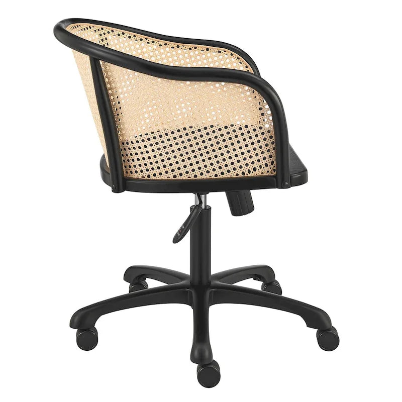 Chaise de bureau noire avec assise en velours noir et piètement noir