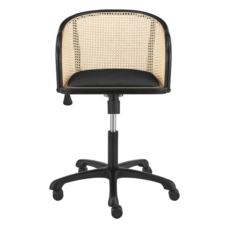 Chaise de bureau noire avec assise en velours noir et piètement noir