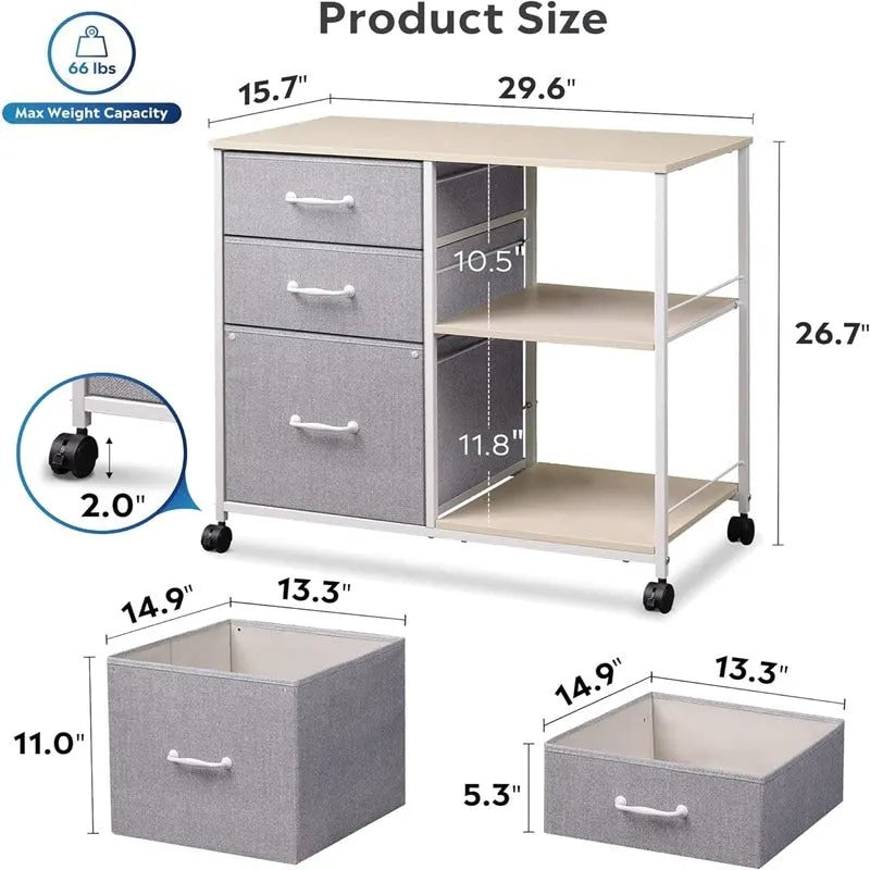 Classeur mobile à 3 tiroirs - 15.75P x 29.53L x 26.77H
