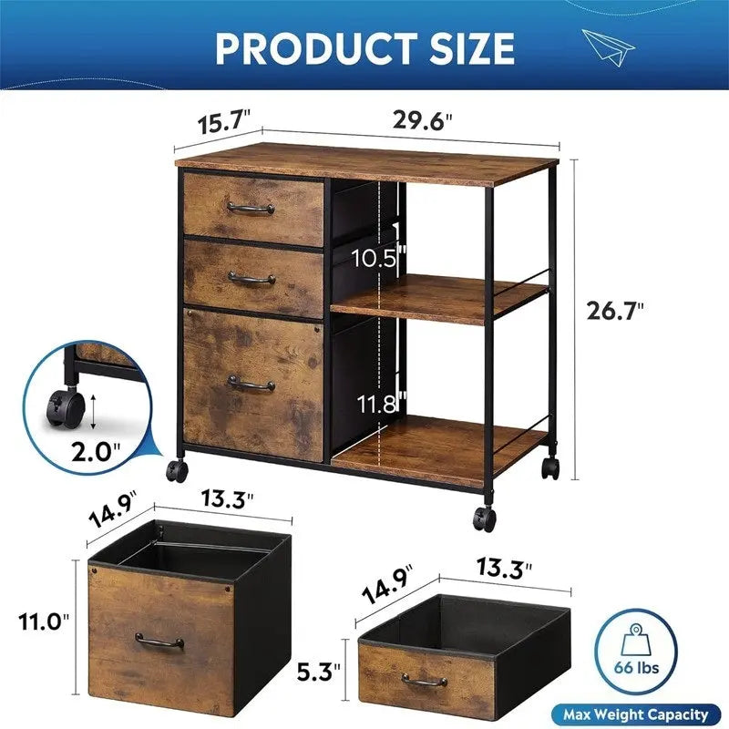 Classeur mobile à 3 tiroirs - 15.75P x 29.53L x 26.77H
