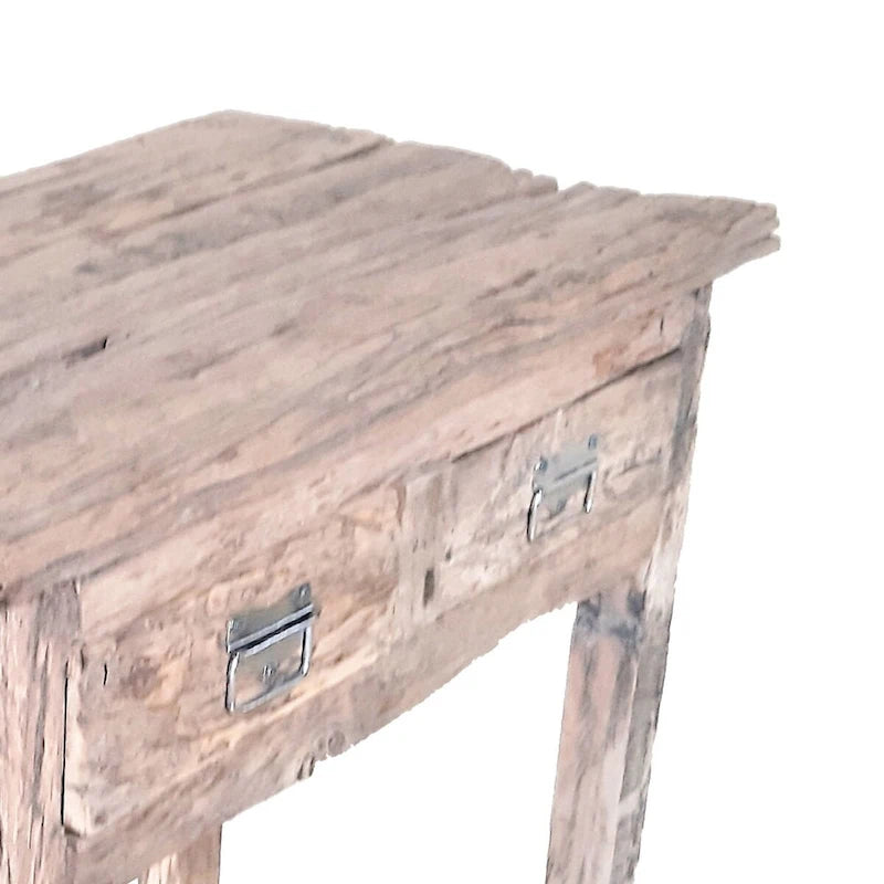 Table îlot de cuisine rustique de 32 pouces, 2 tiroirs, bois blanc patiné