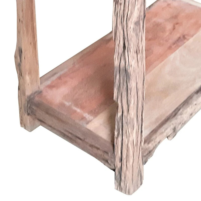 Table îlot de cuisine rustique de 32 pouces, 2 tiroirs, bois blanc patiné