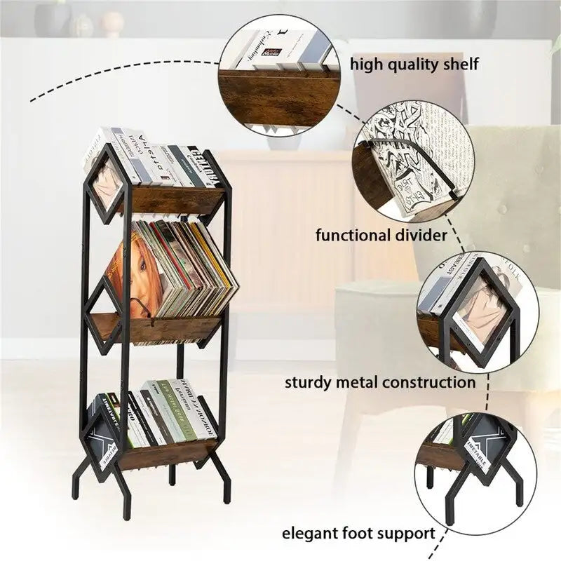 Support de rangement pour disques vinyles à 3 niveaux - 36,1P x 40,9L x 127H