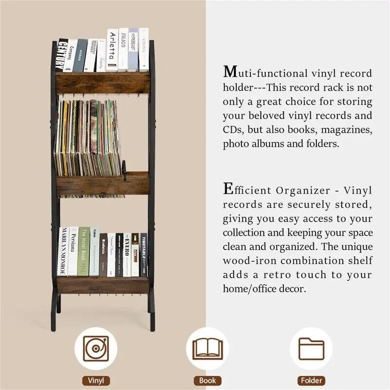 Support de rangement pour disques vinyles à 3 niveaux - 36,1P x 40,9L x 127H