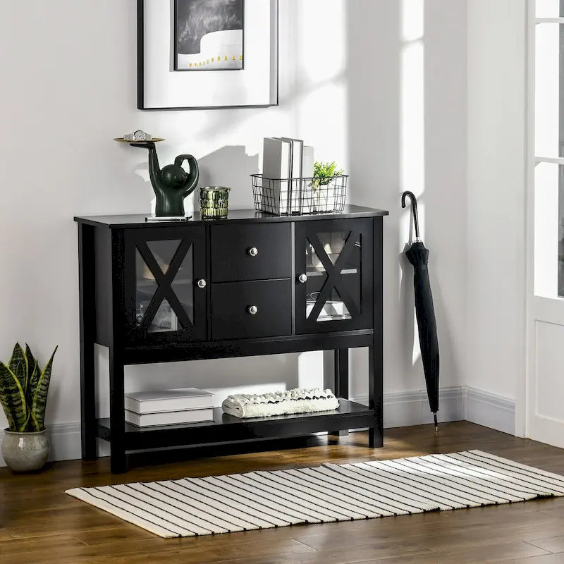 Meuble Buffet avec 2 Tiroirs et Porte Vitrée