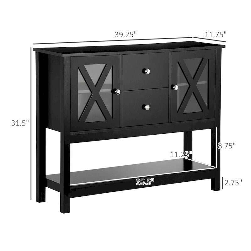 Meuble Buffet avec 2 Tiroirs et Porte Vitrée