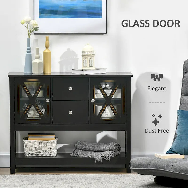 Meuble Buffet avec 2 Tiroirs et Porte Vitrée