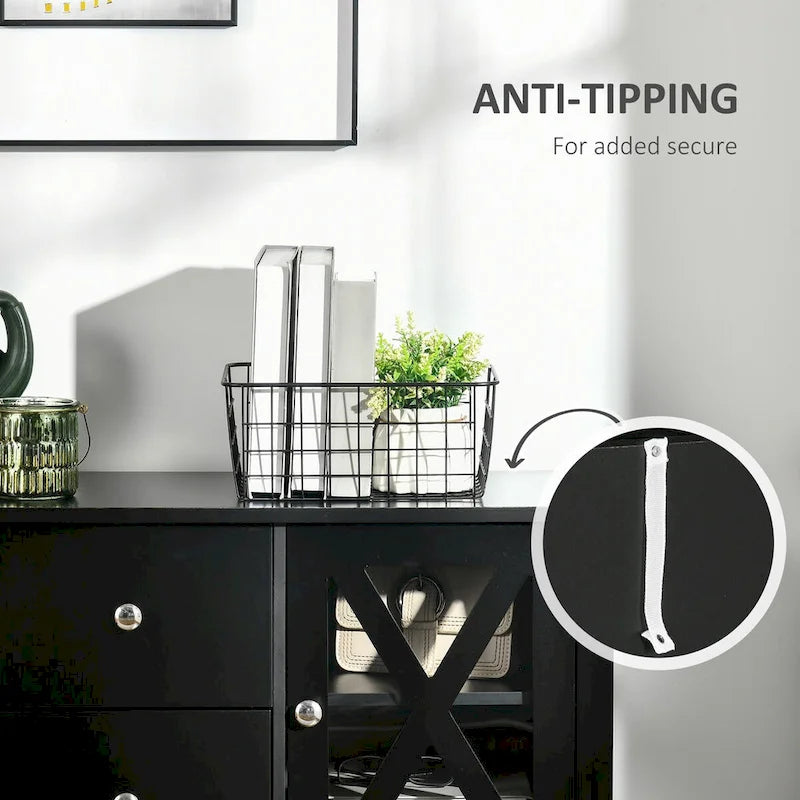 Meuble Buffet avec 2 Tiroirs et Porte Vitrée