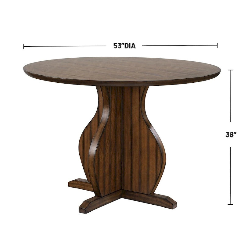 Table de salle à manger ronde en chêne, hauteur comptoir, avec pied central