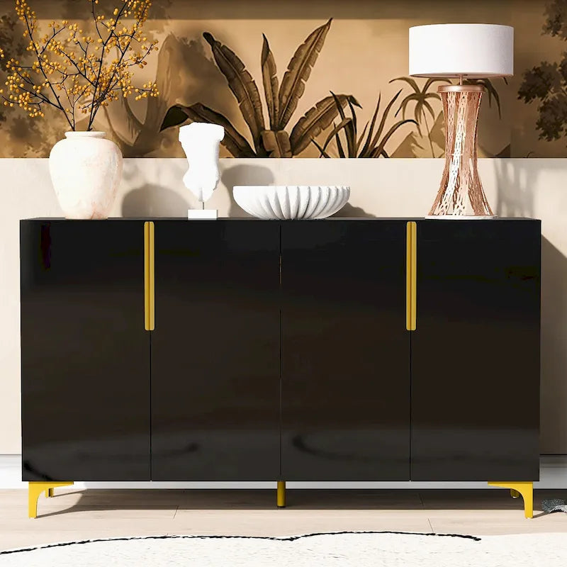 Meuble de rangement de luxe léger au fini lustré moderne et étagères réglables